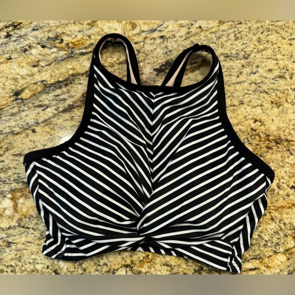 Kona Sol Women's High Neck Twist Front Bikini Top Size Small  Black Striped - Picture 3 of 11